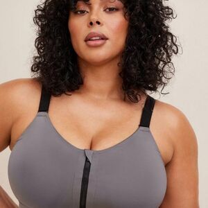 NWT Women's Torrid Wire-Free Hi-Impact Zip-Front Gray Sports Bra, 42B
